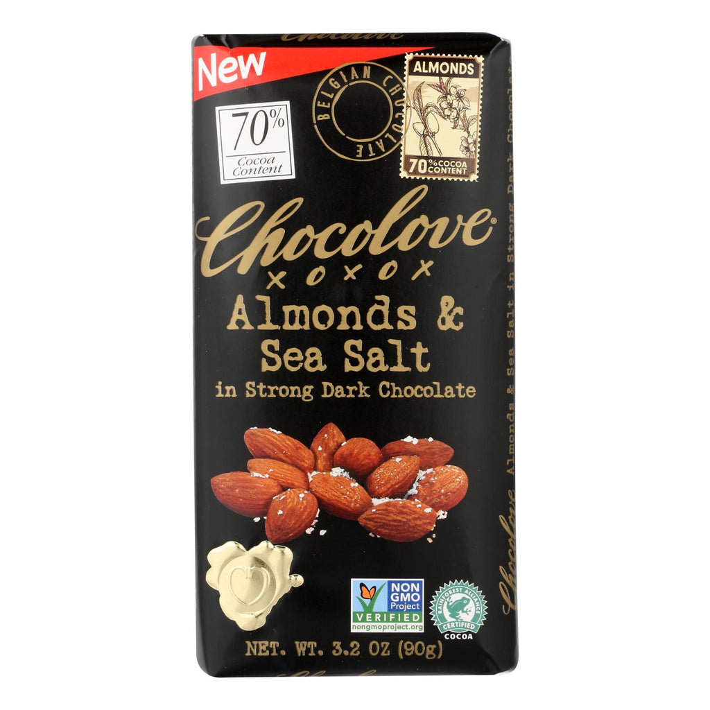 Chocolove Xoxox - Bar - Almond - Sea Salt - 70% Dark Chocolate - Case Of 12 - 3.2 Oz - Lakehouse Foods