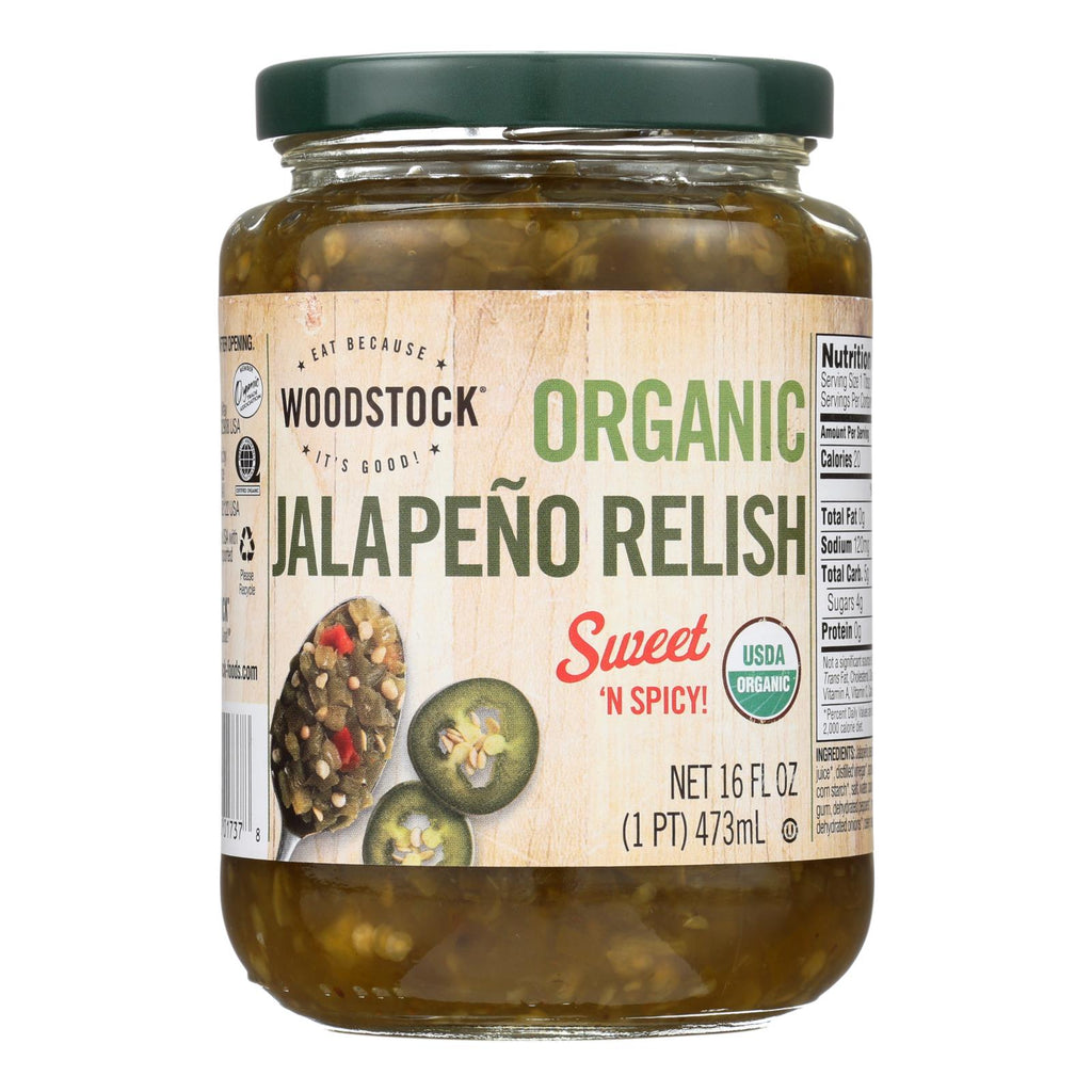 Woodstock Organic Jalapeño Relish - Case Of 6 - 16 Oz - Lakehouse Foods