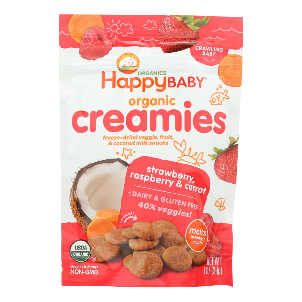 Happy Creamies Organic Snacks - Strawberry And Raspberry - Case Of 8 - 1 Oz - Lakehouse Foods
