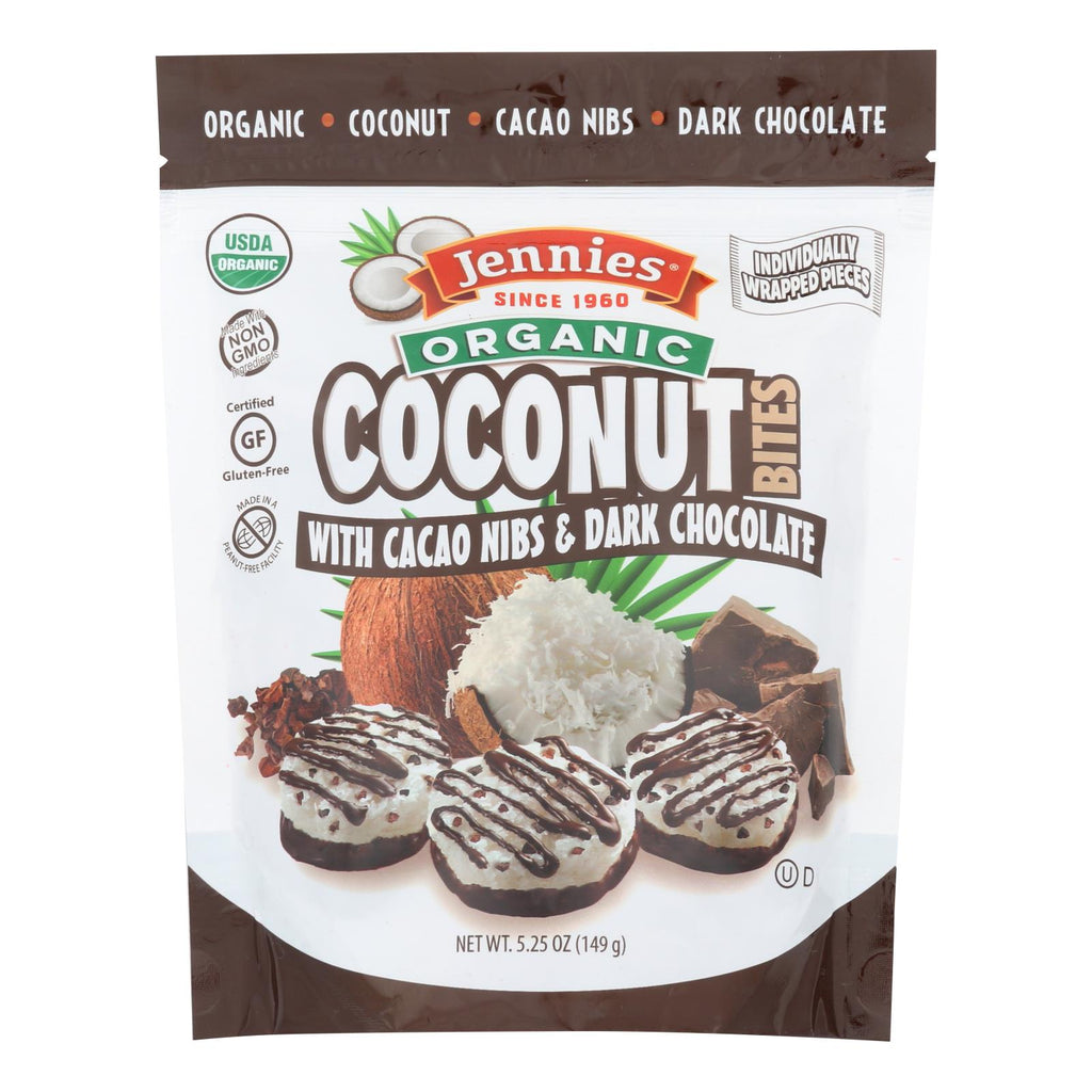 Jennies Coconut Bites - Organic - Cacao Chocolate - Case Of 6 - 5.25 Oz - Lakehouse Foods