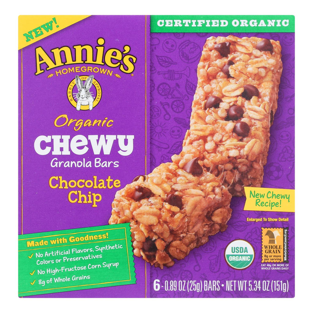 Annie's Homegrown Organic Chewy Granola Bars Chocolate Chip - Case Of 12 - 5.34 Oz. - Lakehouse Foods