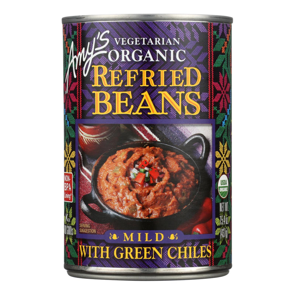 Amy's - Organic Refried Beans With Green Chiles - Case Of 12 - 15.4 Oz. - Lakehouse Foods