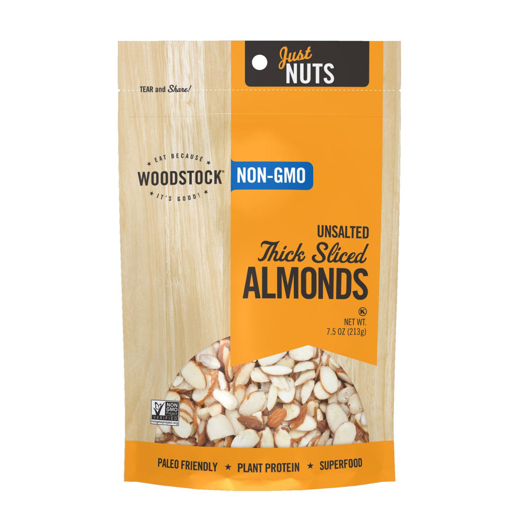 Woodstock Non-gmo Thick Sliced Almonds, Unsalted - Case Of 8 - 7.5 Oz - Lakehouse Foods