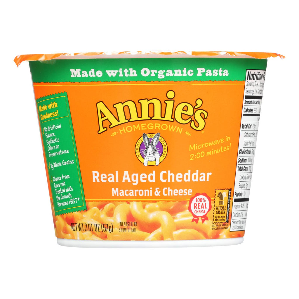 Annie's Homegrown Real Aged Cheddar Microwavable Macaroni And Cheese Cup - Case Of 12 - 2.01 Oz. - Lakehouse Foods