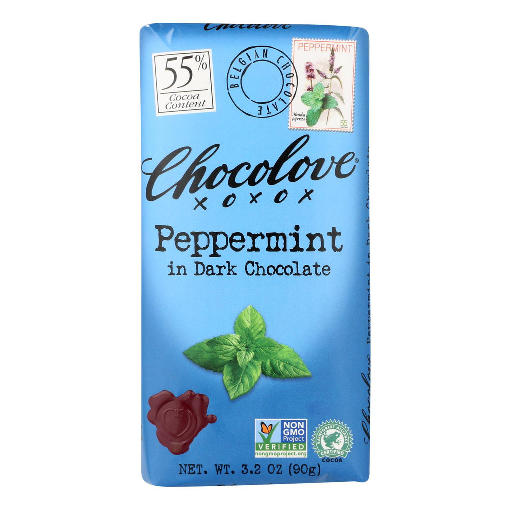 Chocolove Xoxox - Premium Chocolate Bar - Dark Chocolate - Peppermint - 3.2 Oz Bars - Case Of 12 - Lakehouse Foods