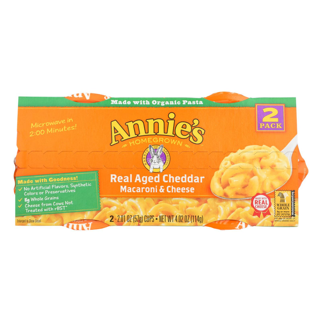 Annie's Homegrown Real Aged Cheddar Macaroni And Cheese Microcaps - Case Of 6 - 4.02 Oz. - Lakehouse Foods