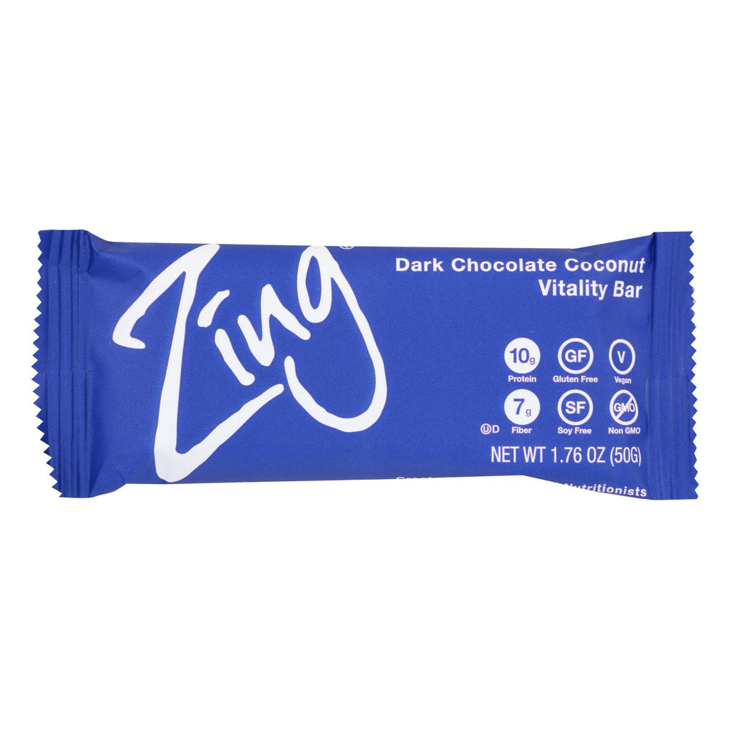 Zing Bars - Nutrition Bar - Dark Chocolate Coconut - 1.76 Oz Bars - Case Of 12 - Lakehouse Foods
