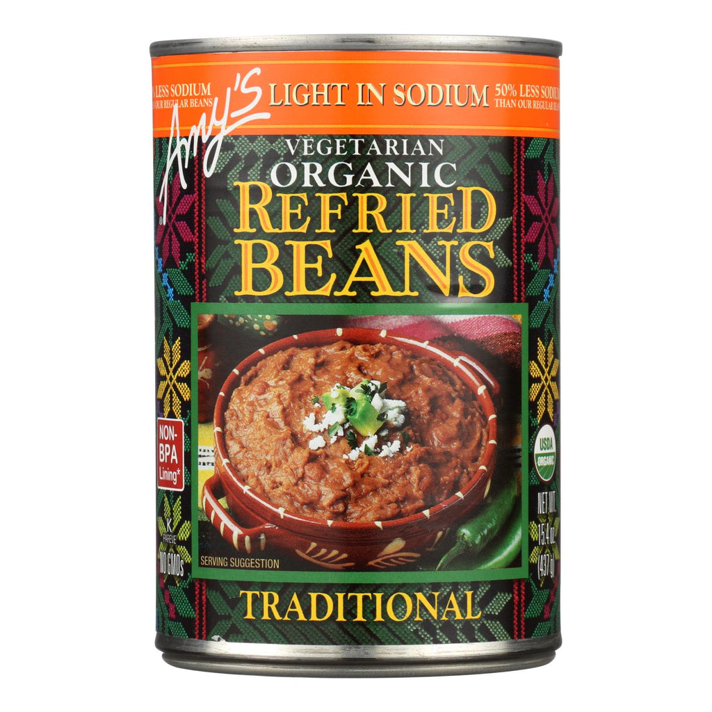 Amy's - Organic Light In Sodium Traditional Refried Beans - Case Of 12 - 15.4 Oz. - Lakehouse Foods