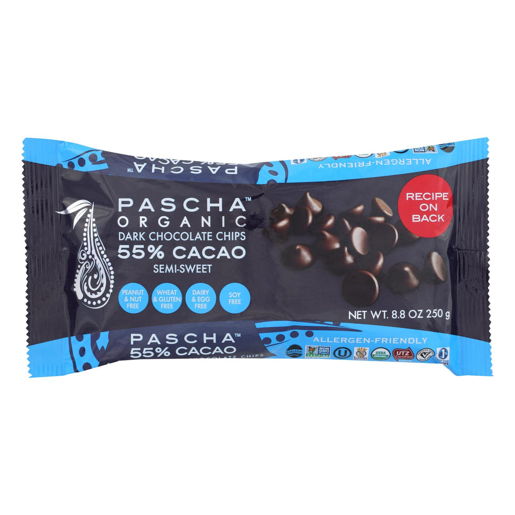 Pascha Chocolate Chips - Semi - Sweet Dark - Case Of 6 - 8.8 Oz. - Lakehouse Foods