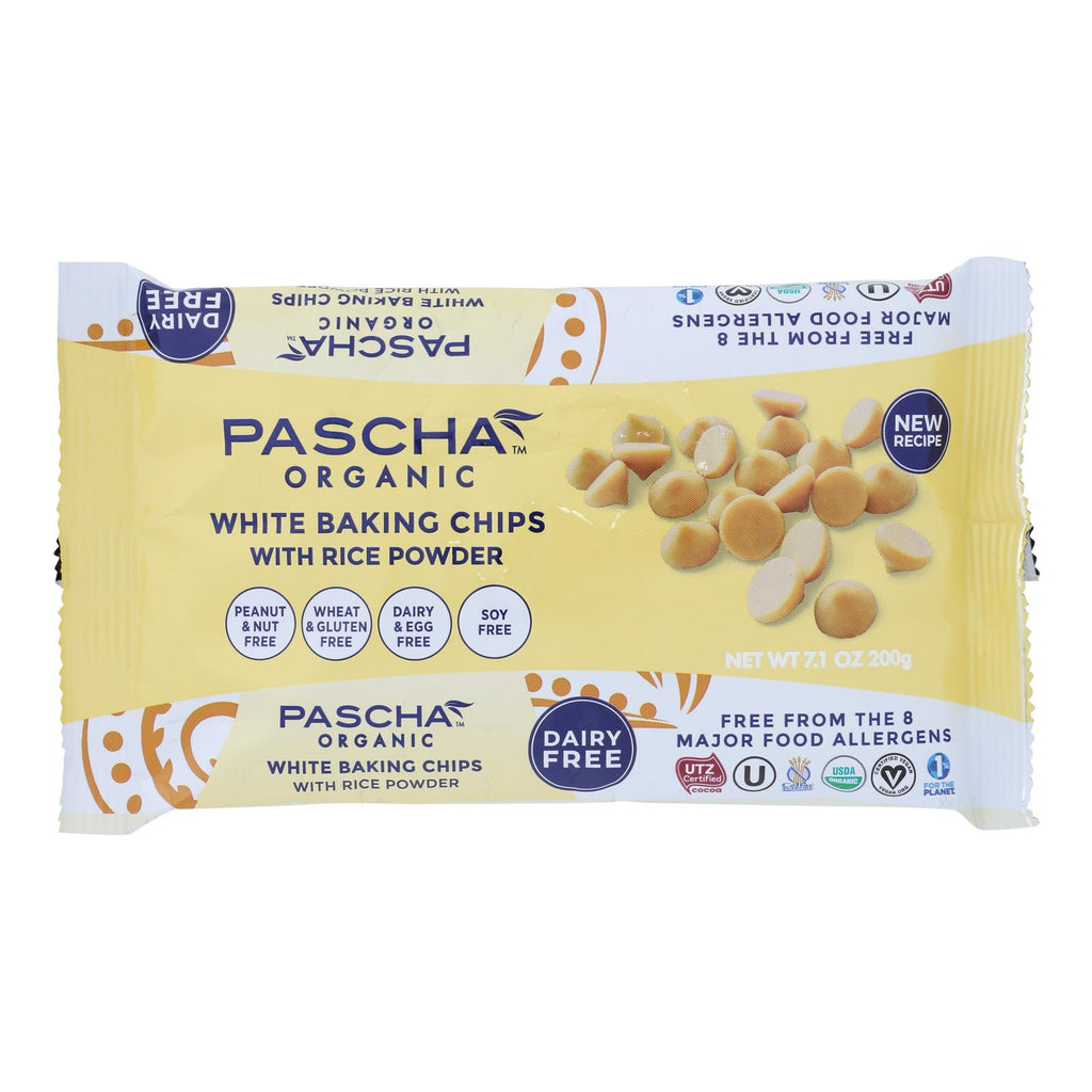 Pascha Organic Rice Milk Chocolate Baking Chips - White Chocolate - Case Of 8 - 7 Oz - Lakehouse Foods