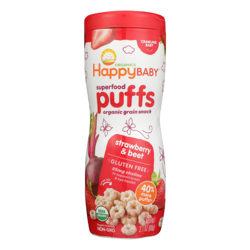 Happy Bites Organic Puffs Finger Food For Babies - Strawberry Puffs - Case Of 6 - 2.1 Oz - Lakehouse Foods