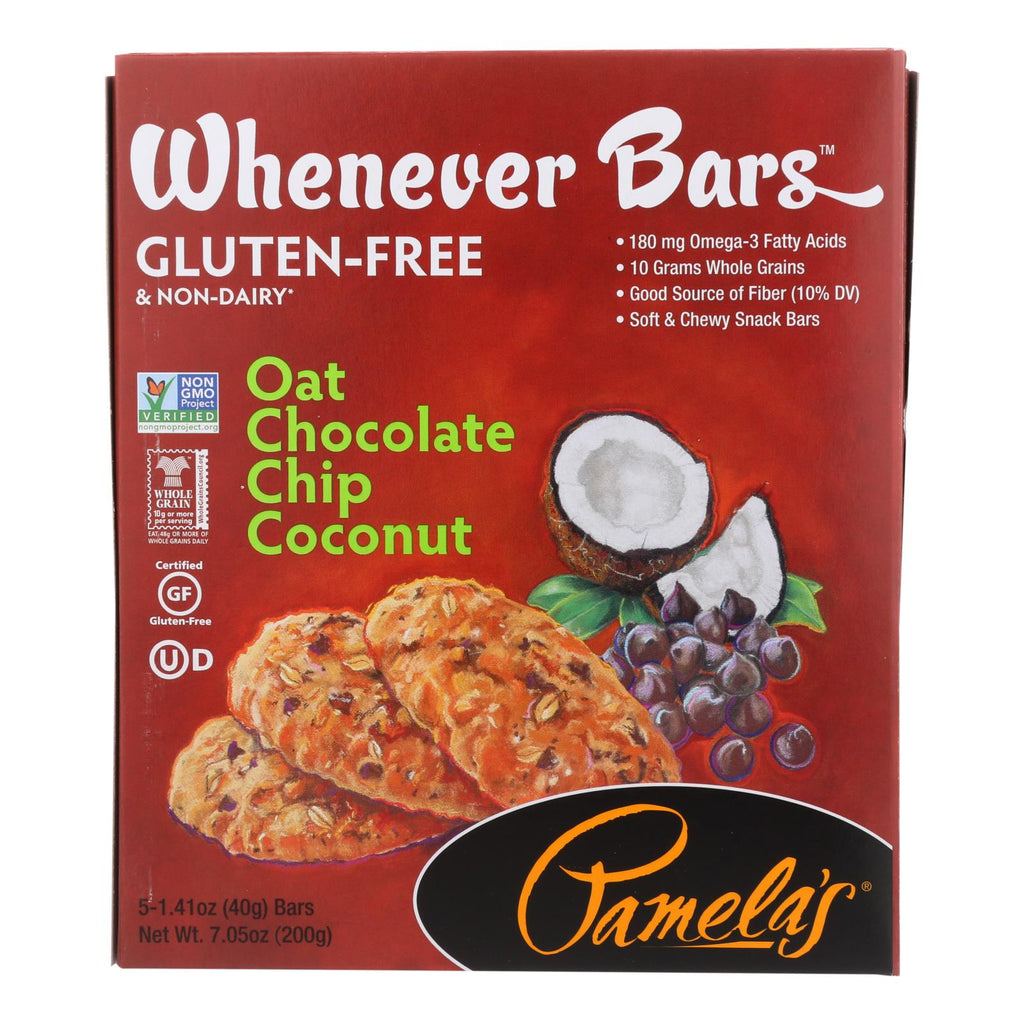 Pamela's Products - Oat Chocolate Chip Whenever Bars - Coconut - Case Of 6 - 1.41 Oz. - Lakehouse Foods