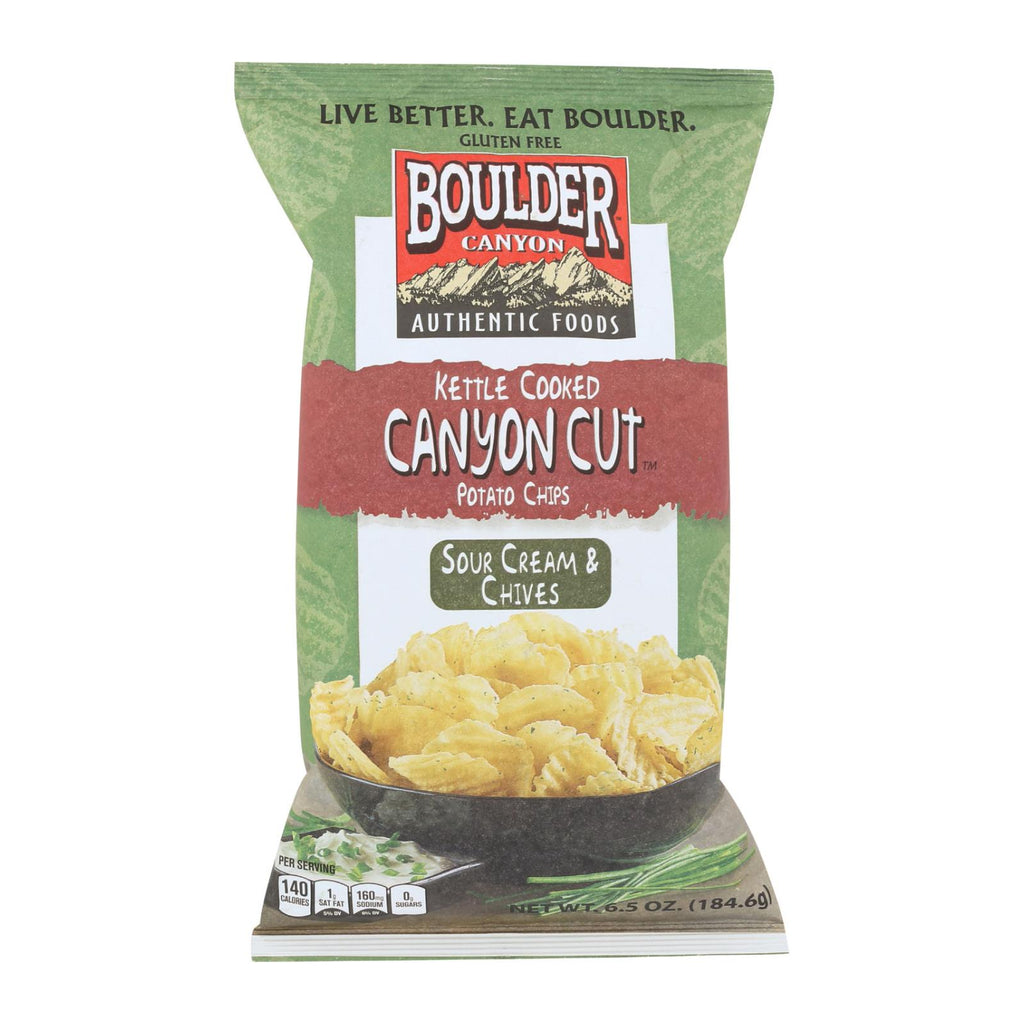 Boulder Canyon - Kettle Cooked Canyon Cut Potato Chips -sour Cream & Chives - Case Of 12 - 6.5 Oz - Lakehouse Foods