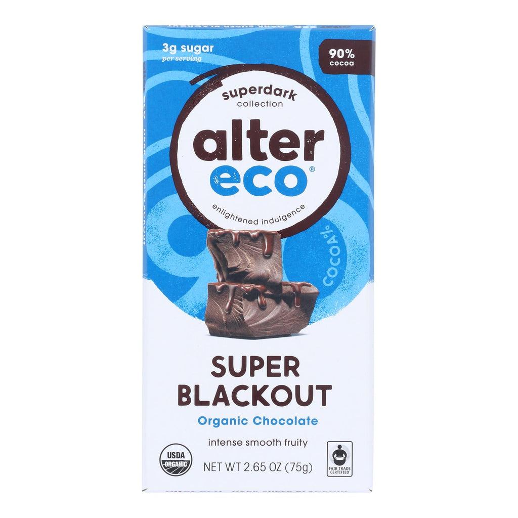 Alter Eco Americas Organic Chocolate Bar - Dark Super Blackout - Case Of 12 - 2.65 Oz - Lakehouse Foods