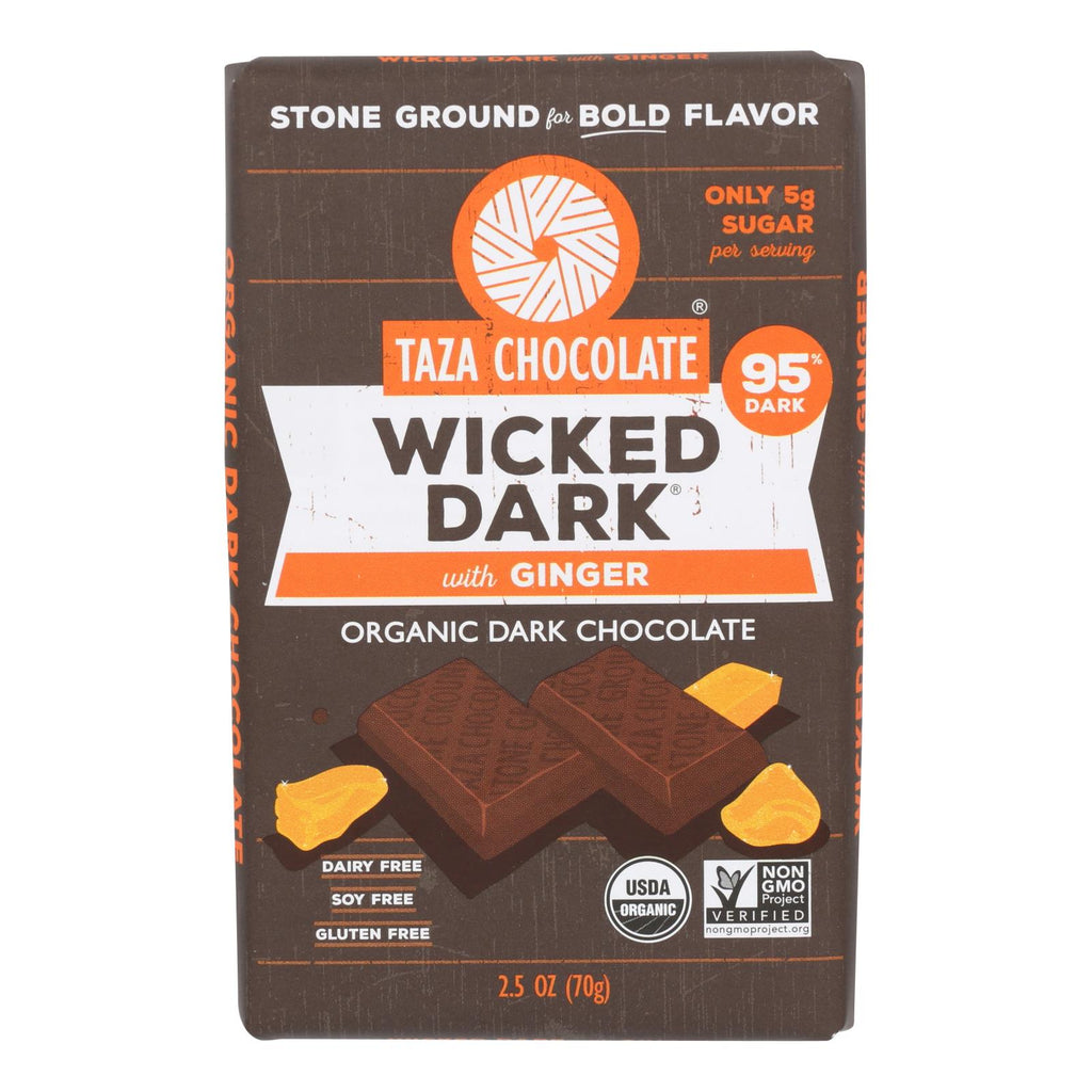 Taza Chocolate - Bar Wckd Dark Ginger 95% - Case Of 10 - 2.5 Oz - Lakehouse Foods