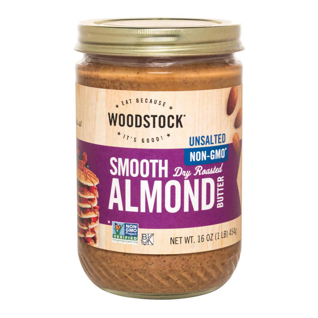 Woodstock Unsalted Non-gmo Smooth Dry Roasted Almond Butter - Case Of 12 - 16 Oz - Lakehouse Foods