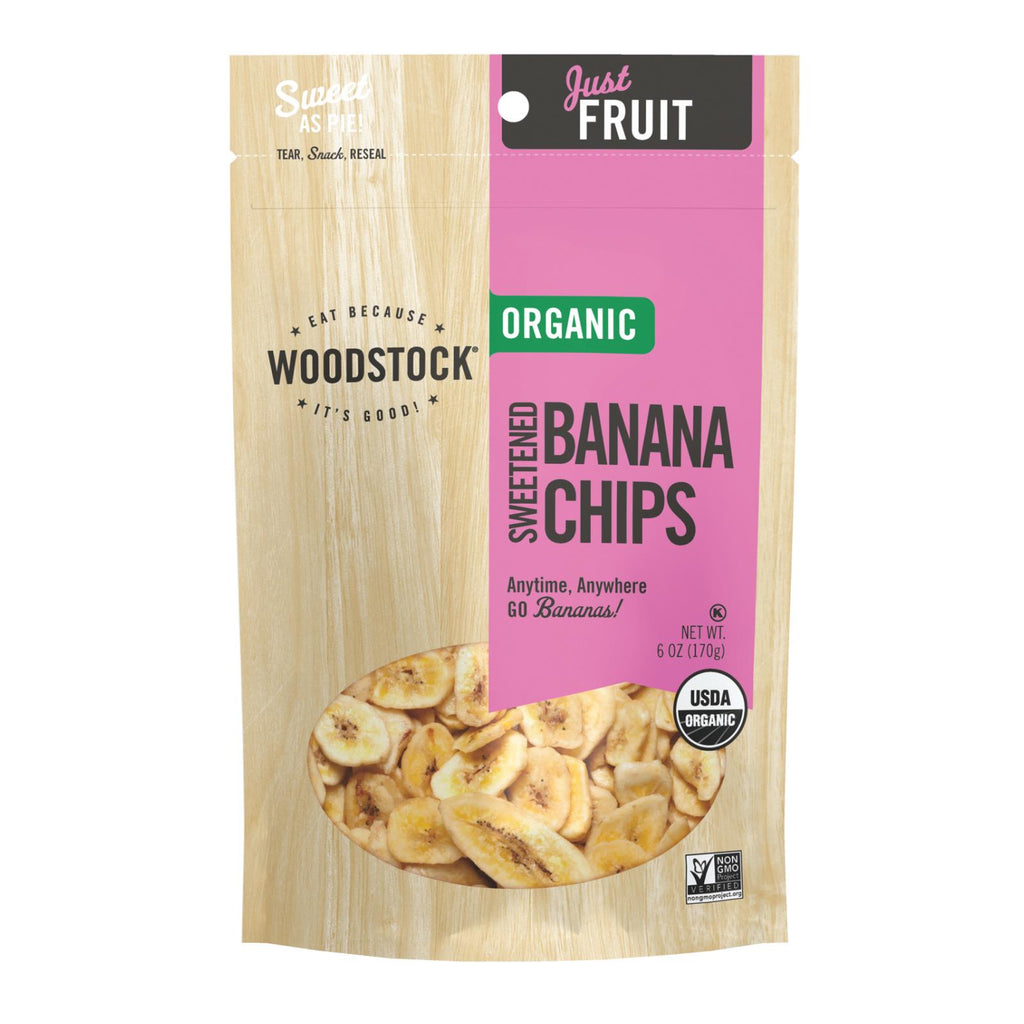 Woodstock Organic Sweetened Banana Chips - Case Of 8 - 6 Oz - Lakehouse Foods