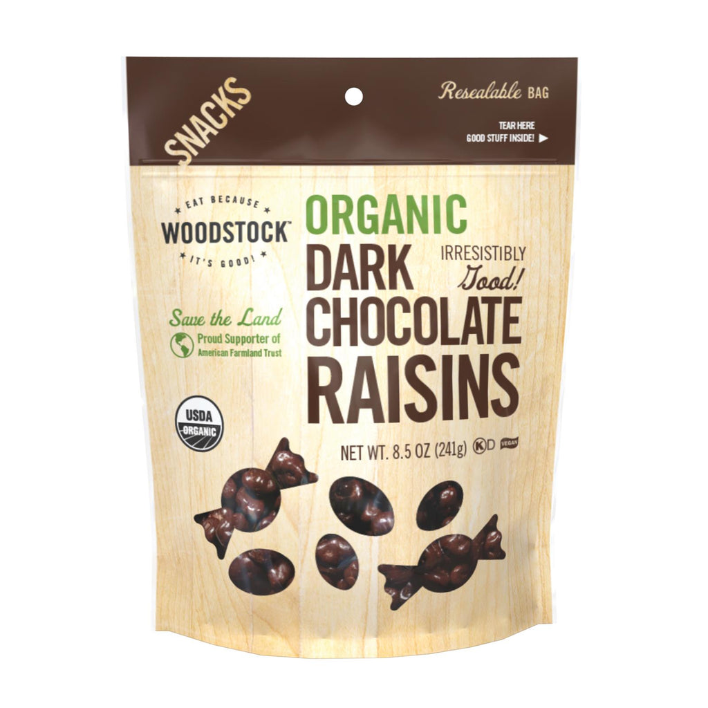 Woodstock Organic Dark Chocolate Raisins - Case Of 8 - 8.5 Oz - Lakehouse Foods