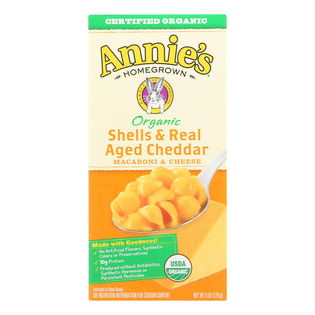 Annie's Homegrown Organic Shells And Real Aged Cheddar Macaroni And Cheese - Case Of 12 - 6 Oz. - Lakehouse Foods