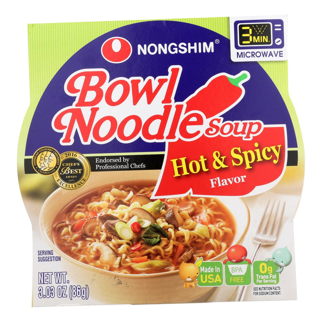 Nong Shim Hot And Spicy Bowl - Noodle Soup - Case Of 12 - 3.03 Oz. - Lakehouse Foods