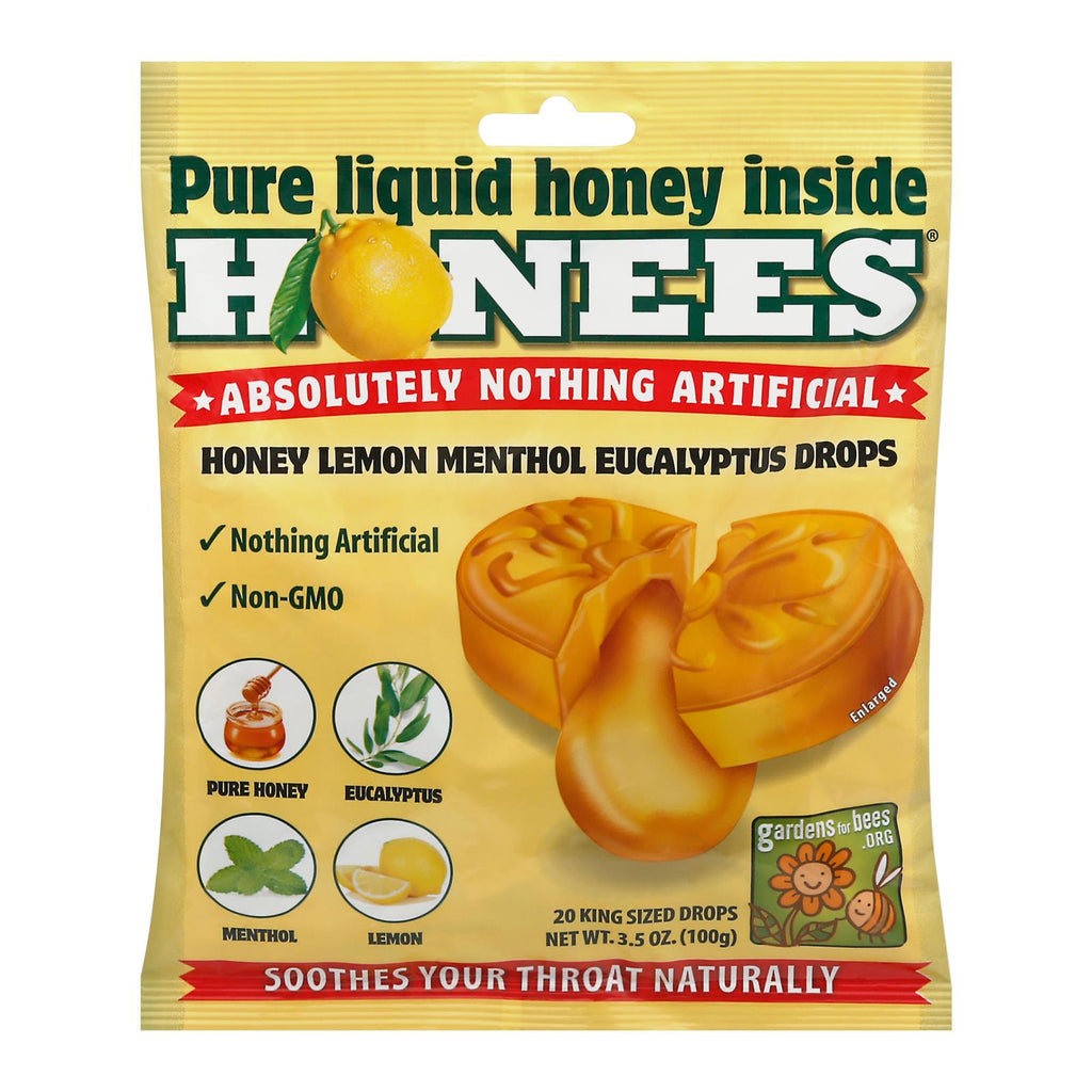 Honees Cough Drops - Honey Lemon - Lemon Menthol - 20 Cough Drops - Lakehouse Foods