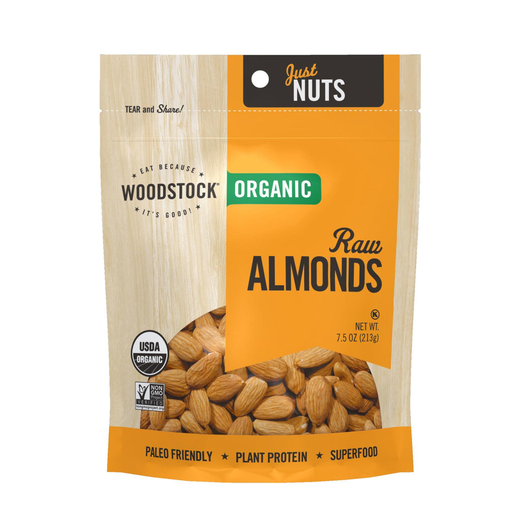 Woodstock Organic Raw Almonds - Case Of 8 - 7.5 Oz - Lakehouse Foods