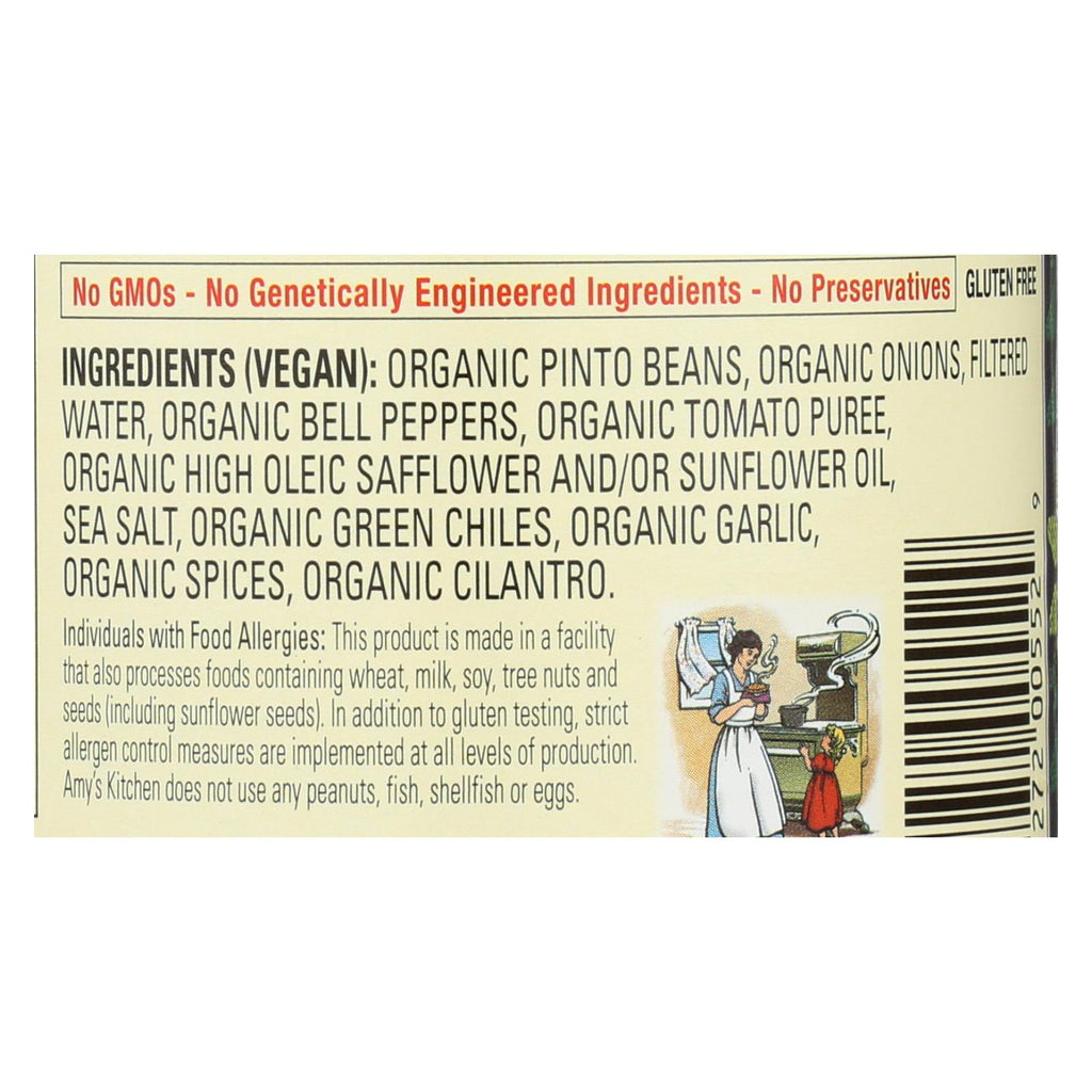 Amy's - Organic Refried Beans With Green Chiles - Case Of 12 - 15.4 Oz. - Lakehouse Foods