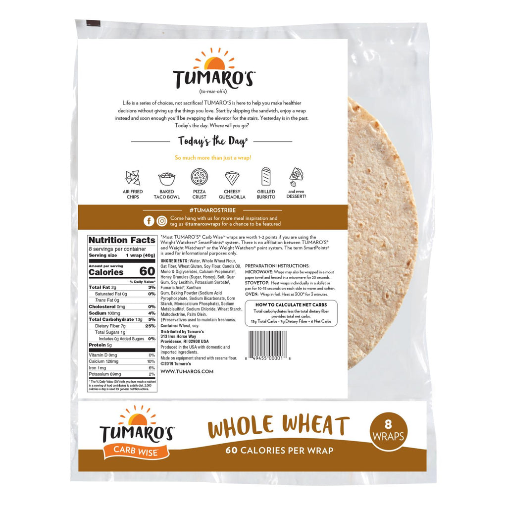 Tumaro's 8-inch Whole Wheat Carb Wise Wraps - Case Of 6 - 8 Ct - Lakehouse Foods