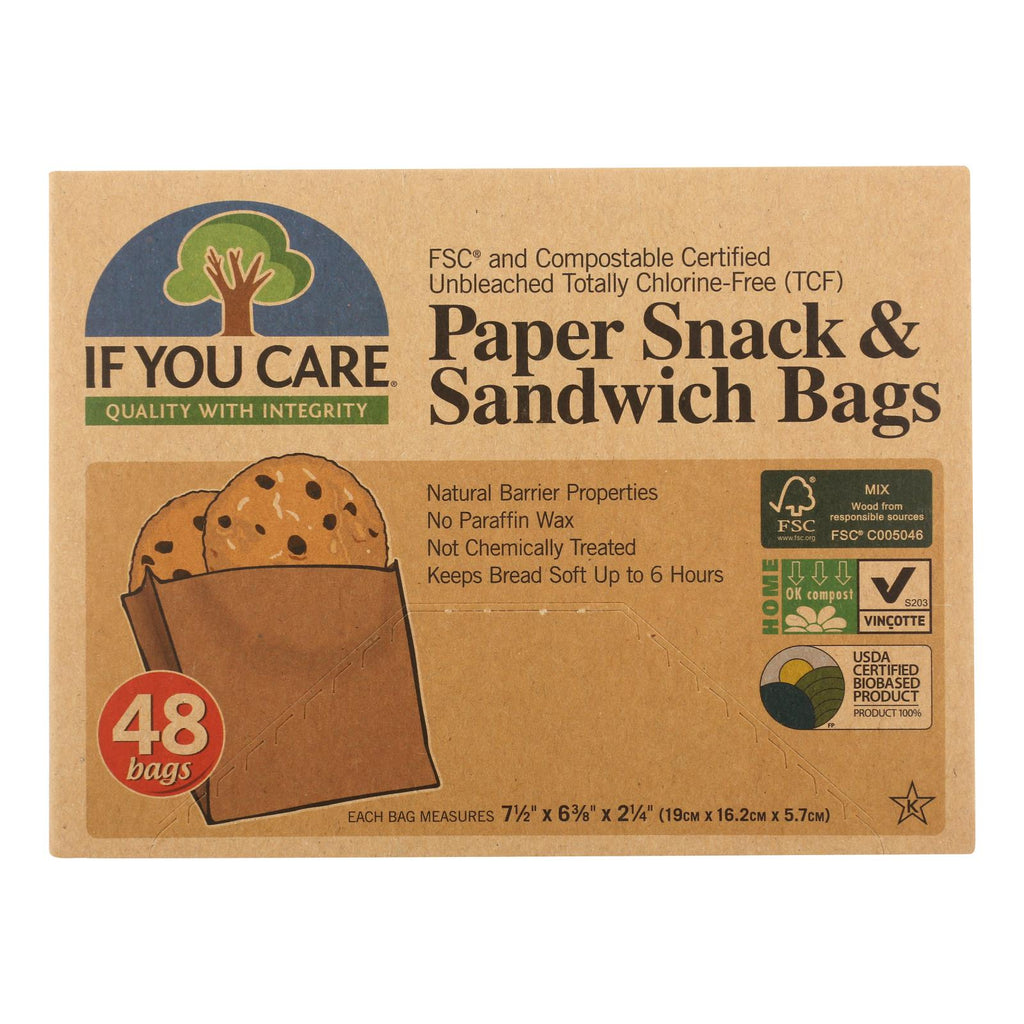 If You Care Bags - Snack And Sandwich - Paper - Unbleached - 48 Count - Case Of 12 - Lakehouse Foods
