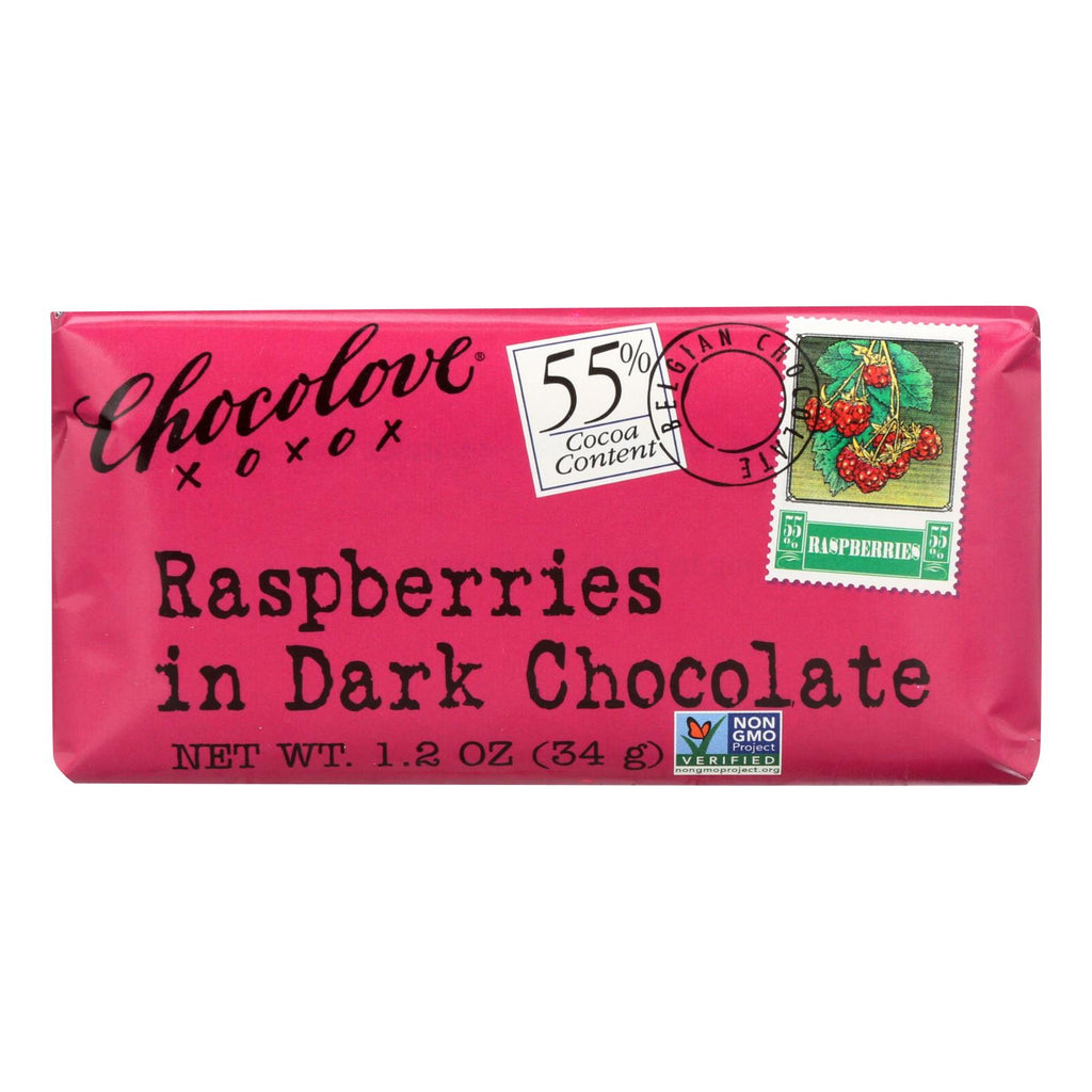Chocolove Xoxox - Premium Chocolate Bar - Dark Chocolate - Raspberries - Mini - 1.2 Oz Bars - Case Of 12 - Lakehouse Foods