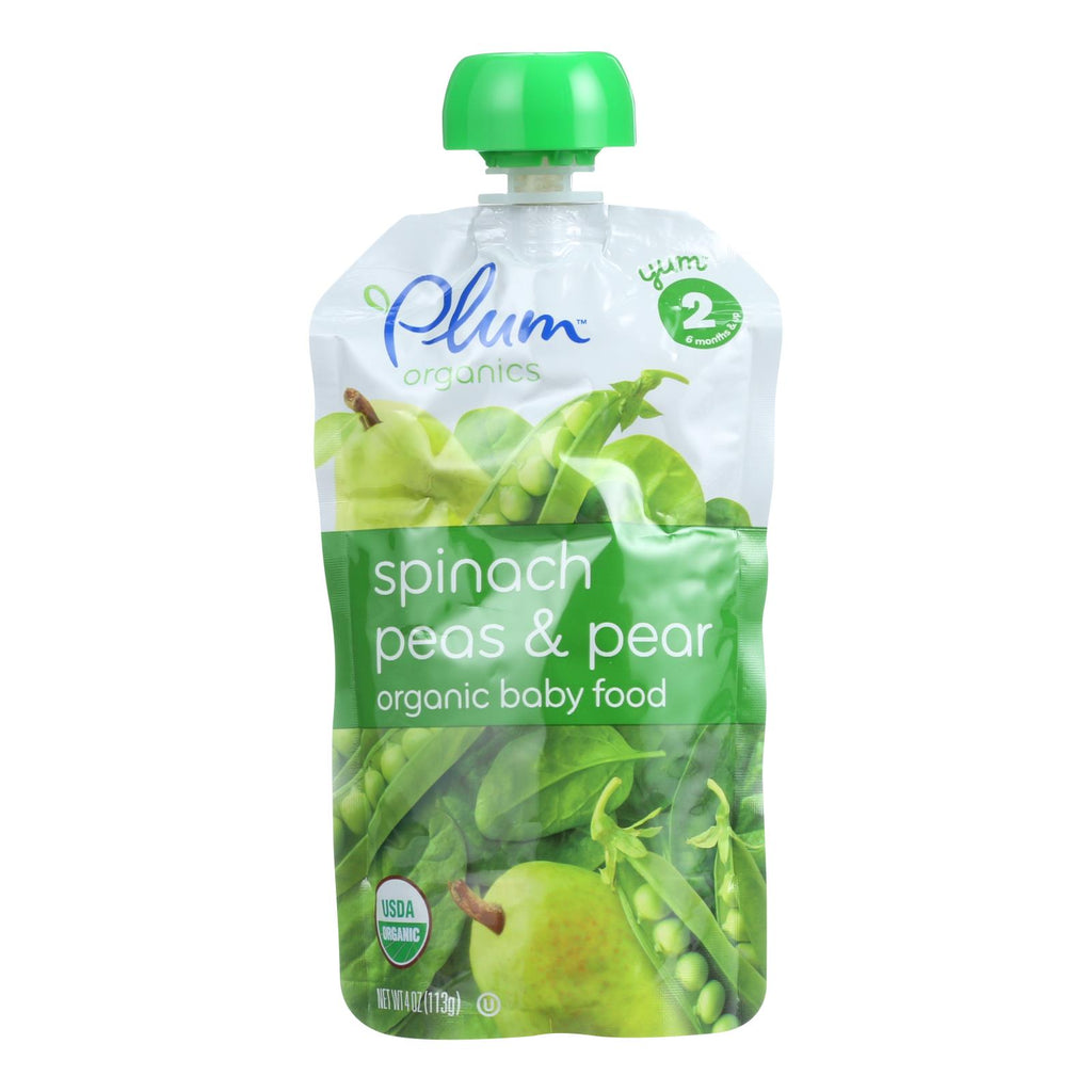 Plum Organics Baby Food - Organic - Spinach Peas And Pear - Stage 2 - 6 Months And Up - 3.5 .oz - Case Of 6 - Lakehouse Foods