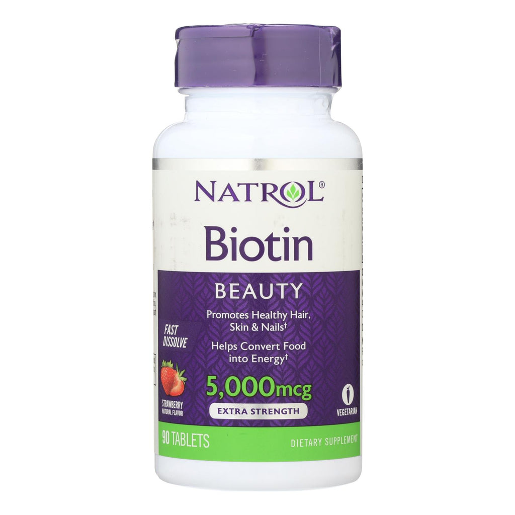 Natrol Biotin - Fast Dissolve - Strawberry - 5000 Mcg - 90 Tablets - Lakehouse Foods
