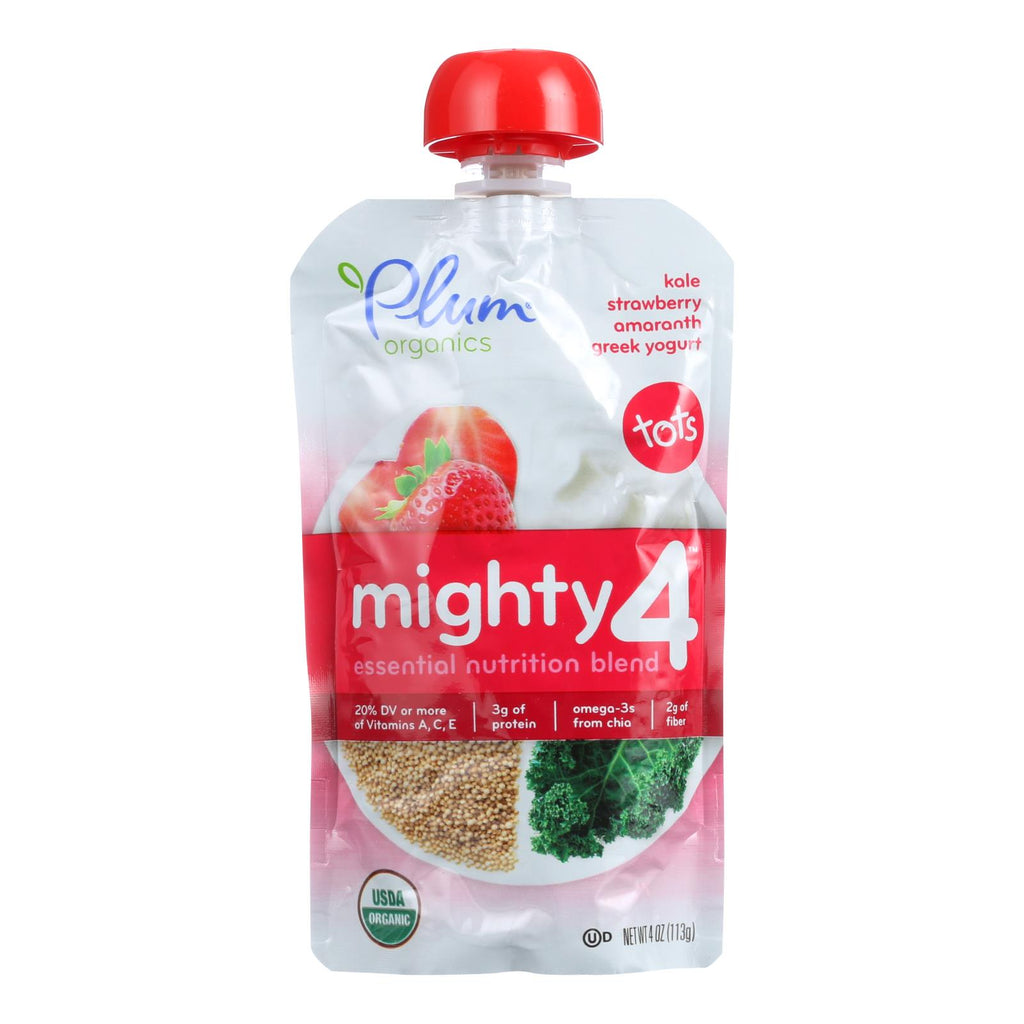 Plum Organics Essential Nutrition Blend - Mighty 4 - Kale Strawberry Amaranth Greek Yogurt - 4 Oz - Case Of 6 - Lakehouse Foods
