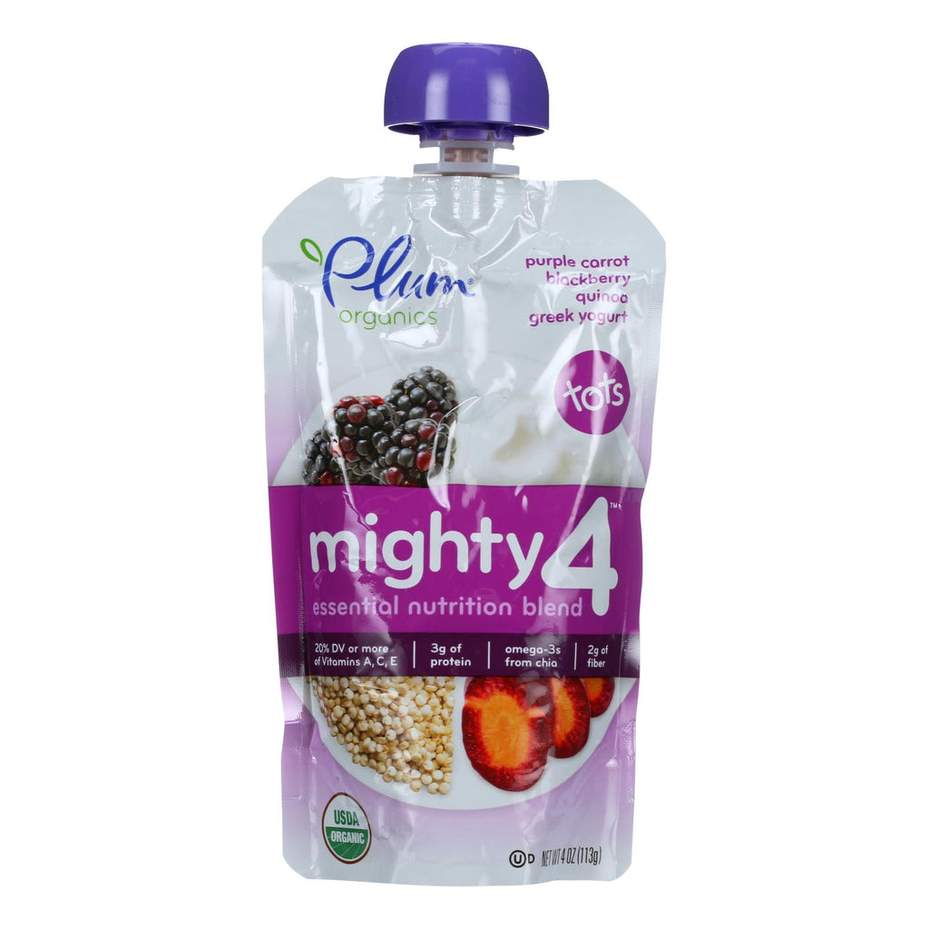 Plum Organics Essential Nutrition Blend - Mighty 4 - Purple Carrot Blackberry Quinoa Greek Yogurt - 4 Oz - Case Of 6 - Lakehouse Foods