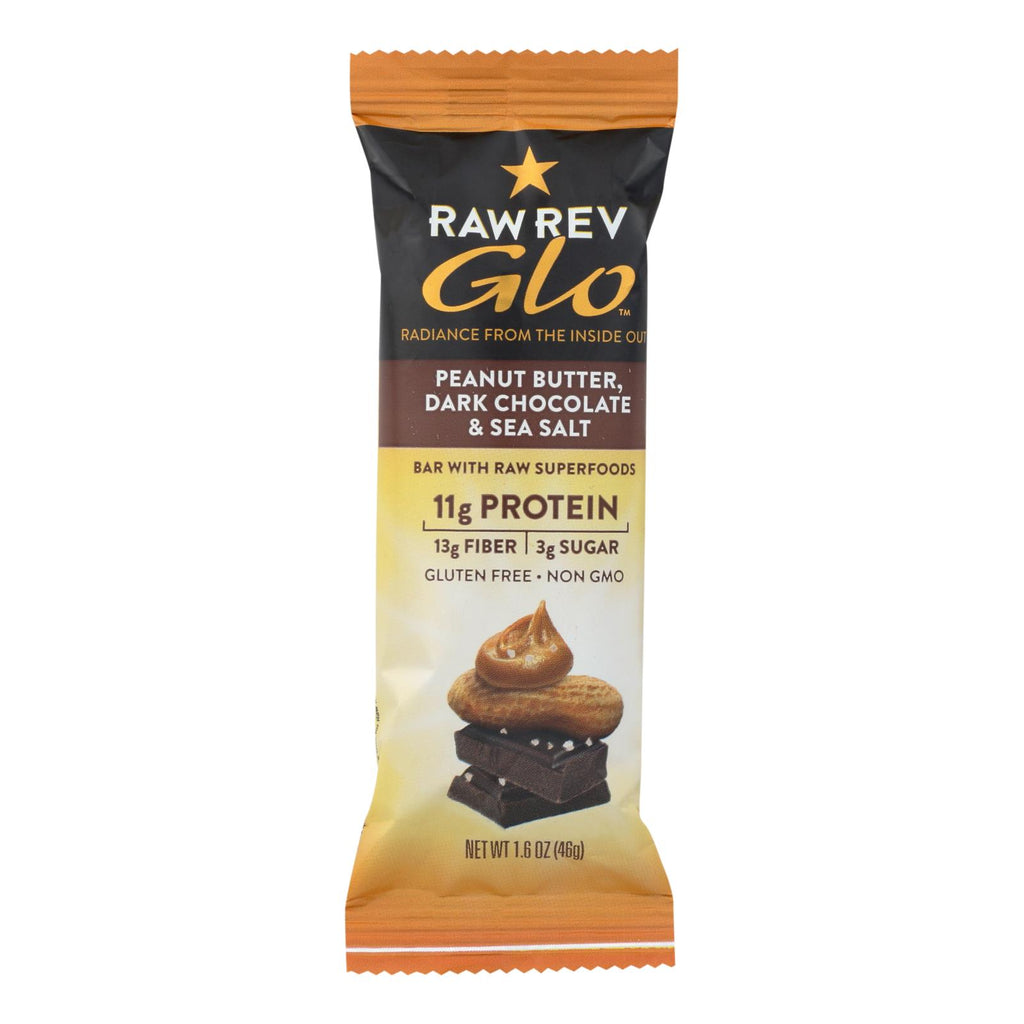 Raw Revolution Glo Bar - Peanut Butter Dark Chocolate And Sea Salt - 1.6 Oz - Case Of 12 - Lakehouse Foods