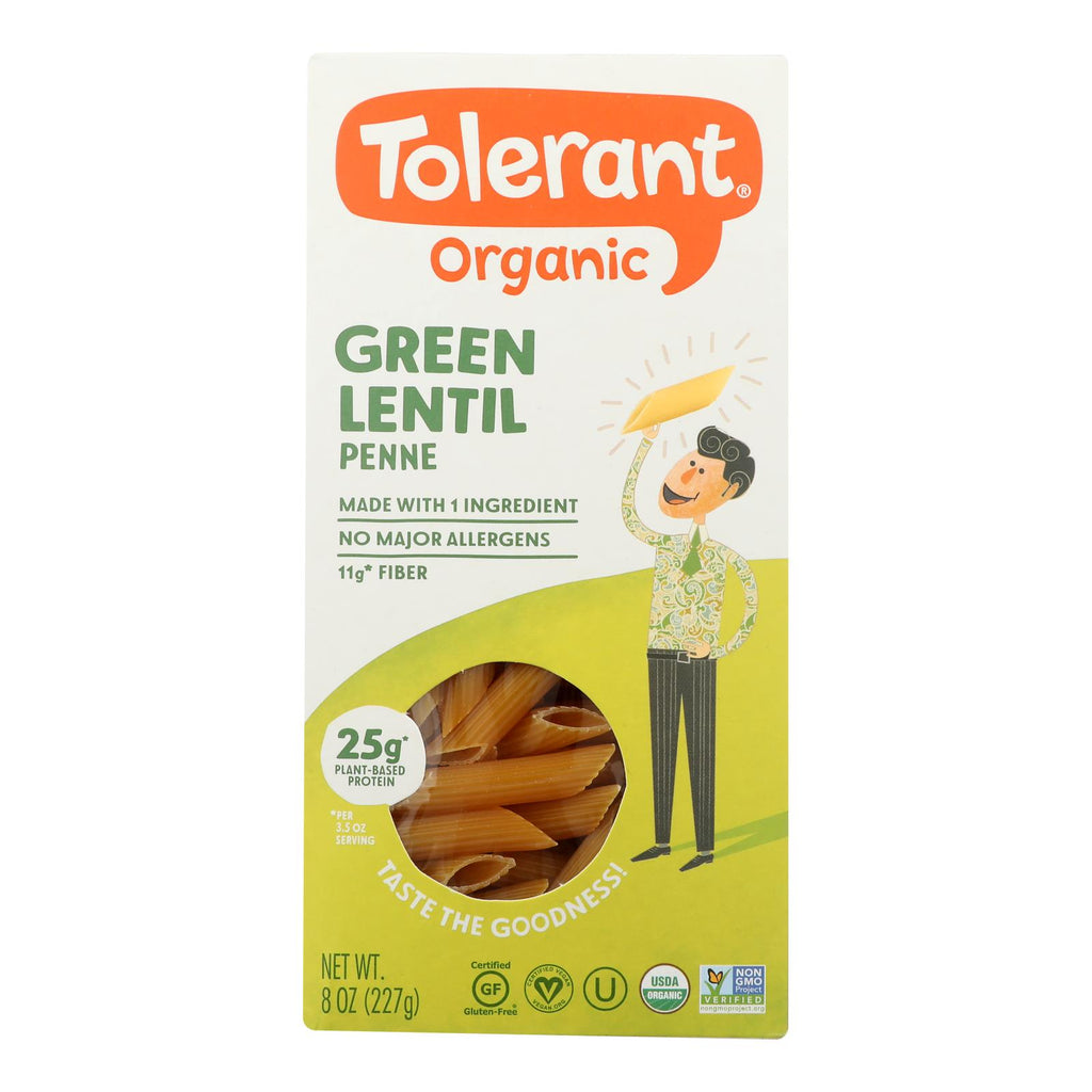 Tolerant Simply Legumes Green Lentil Pasta - Penne - Case Of 6 - 8 Oz. - Lakehouse Foods