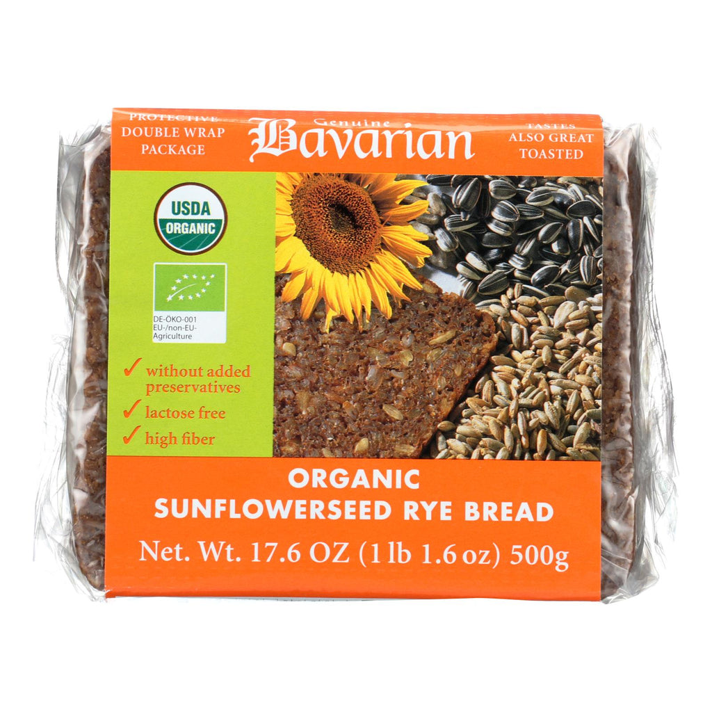 Genuine Bavarian Organic Bread - Sunflower Seed Rey - Case Of 6 - 17.6 Oz. - Lakehouse Foods