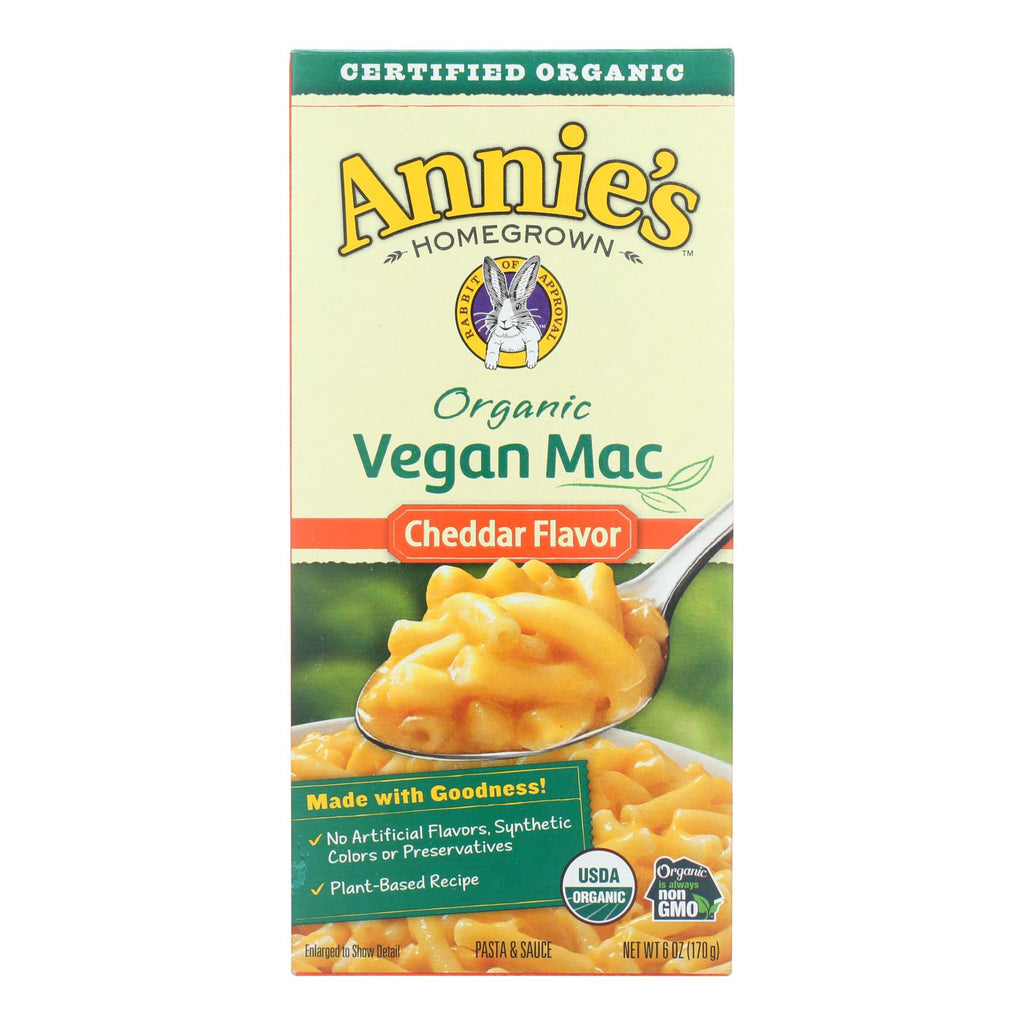 Annie's Homegrown Organic Macaroni & Cheese - Vegan Cheddar Flavored - Case Of 12 - 6 Oz - Lakehouse Foods