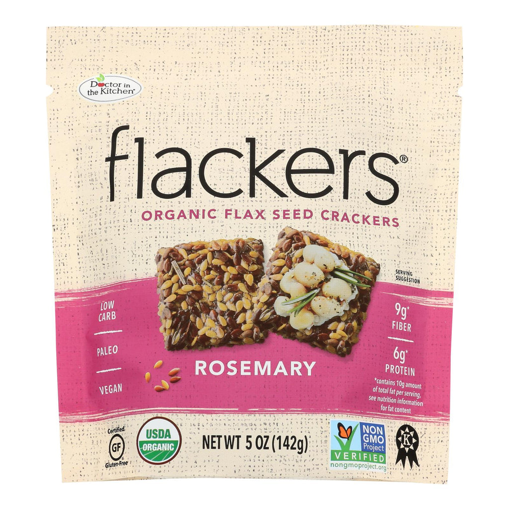 Doctor In The Kitchen - Organic Flax Seed Crackers - Rosemary - Case Of 6 - 5 Oz. - Lakehouse Foods