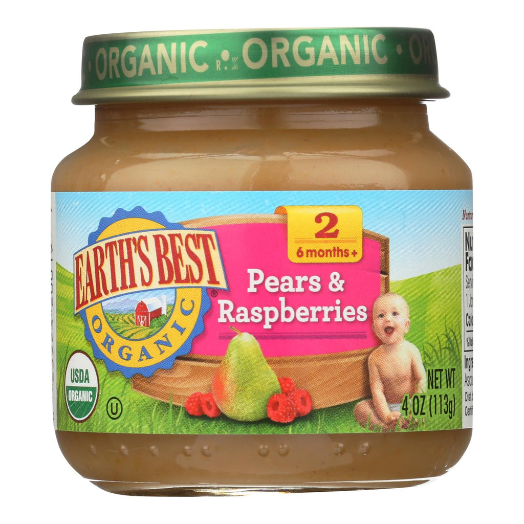 Earth's Best Organic Pears And Raspberries Baby Food - Stage 2 - Case Of 12 - 4 Oz. - Lakehouse Foods