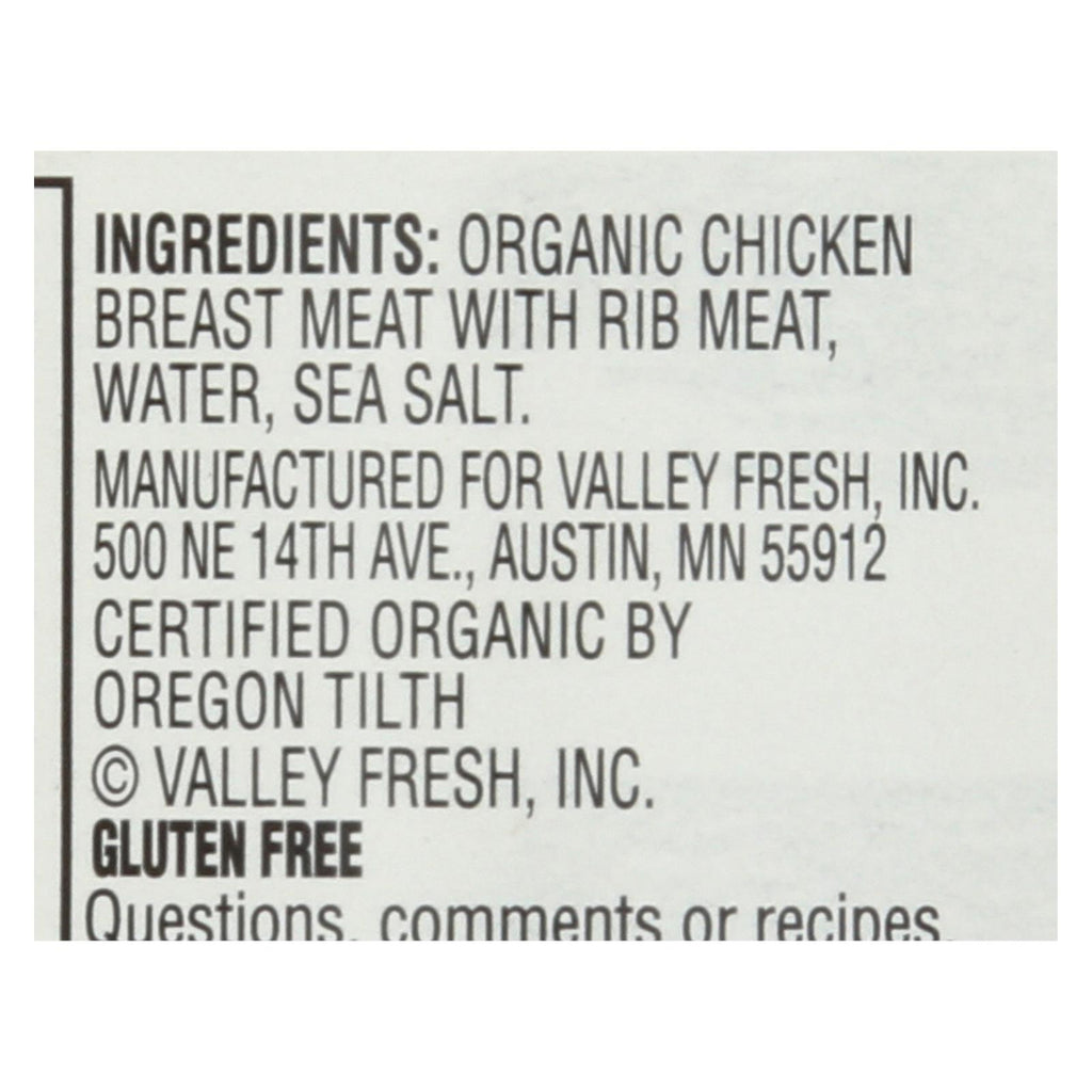 Valley Fresh Organic Chicken In Water  - Case Of 12 - 5 Oz - Lakehouse Foods