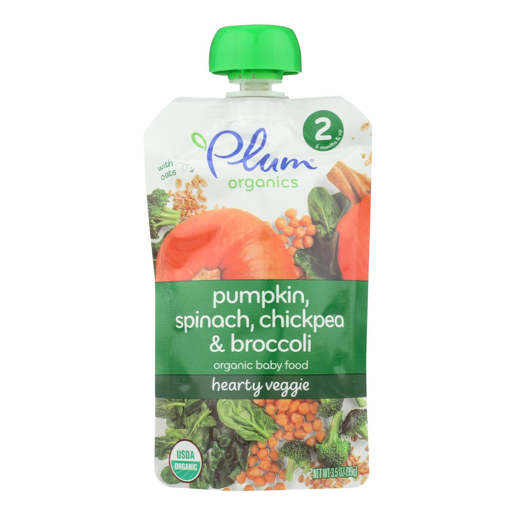 Plum Organics Second Blends Hearty Veggie Meal - Spinach Pumpkin And Chickpea - Case Of 6 - 3.5 Oz. - Lakehouse Foods