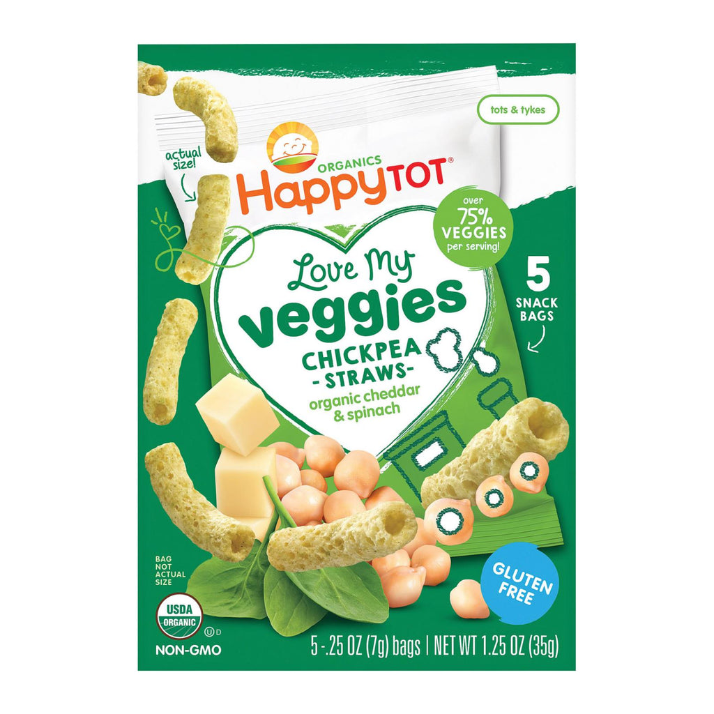 Happy Tot Organic Love My Veggies - Cheddar And Spinach Straws - Case Of 6 - 1.25 Oz - Lakehouse Foods