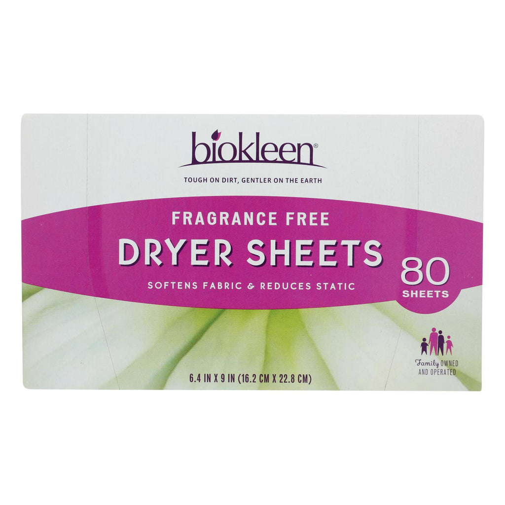 Biokleen - Dryer Sheets Free & Clear - Case Of 6 - 80 Ct - Lakehouse Foods