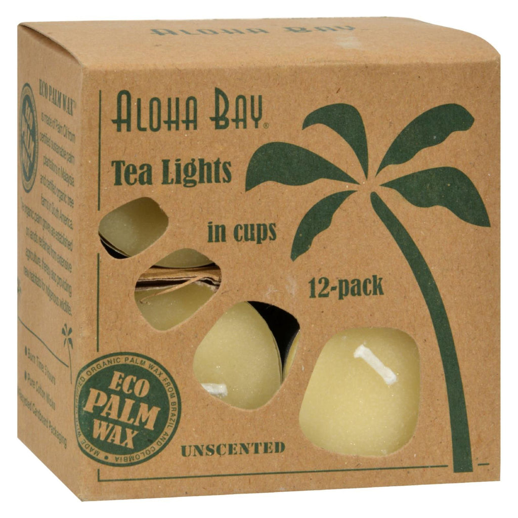 Aloha Bay - Palm Wax Tea Lights With Aluminum Holder Cream - 12 Candles - Lakehouse Foods