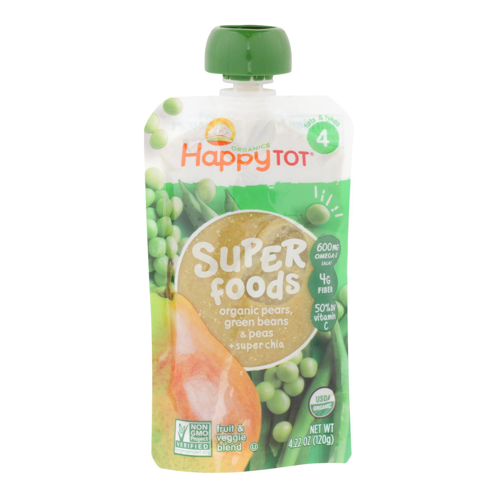 Happy Tot Toddler Food - Organic - Green Bean Pear And Pea - 4-4.22oz - Case Of 4 - Lakehouse Foods