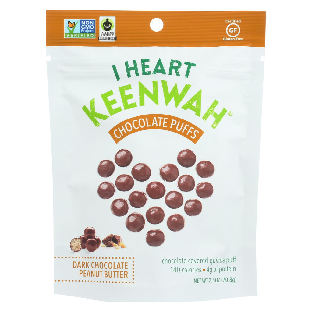 I Heart Keenwah Chocolate Puffs - Dark Chocolate Peanut Butter - Case Of 6 - 2.5 Oz. - Lakehouse Foods