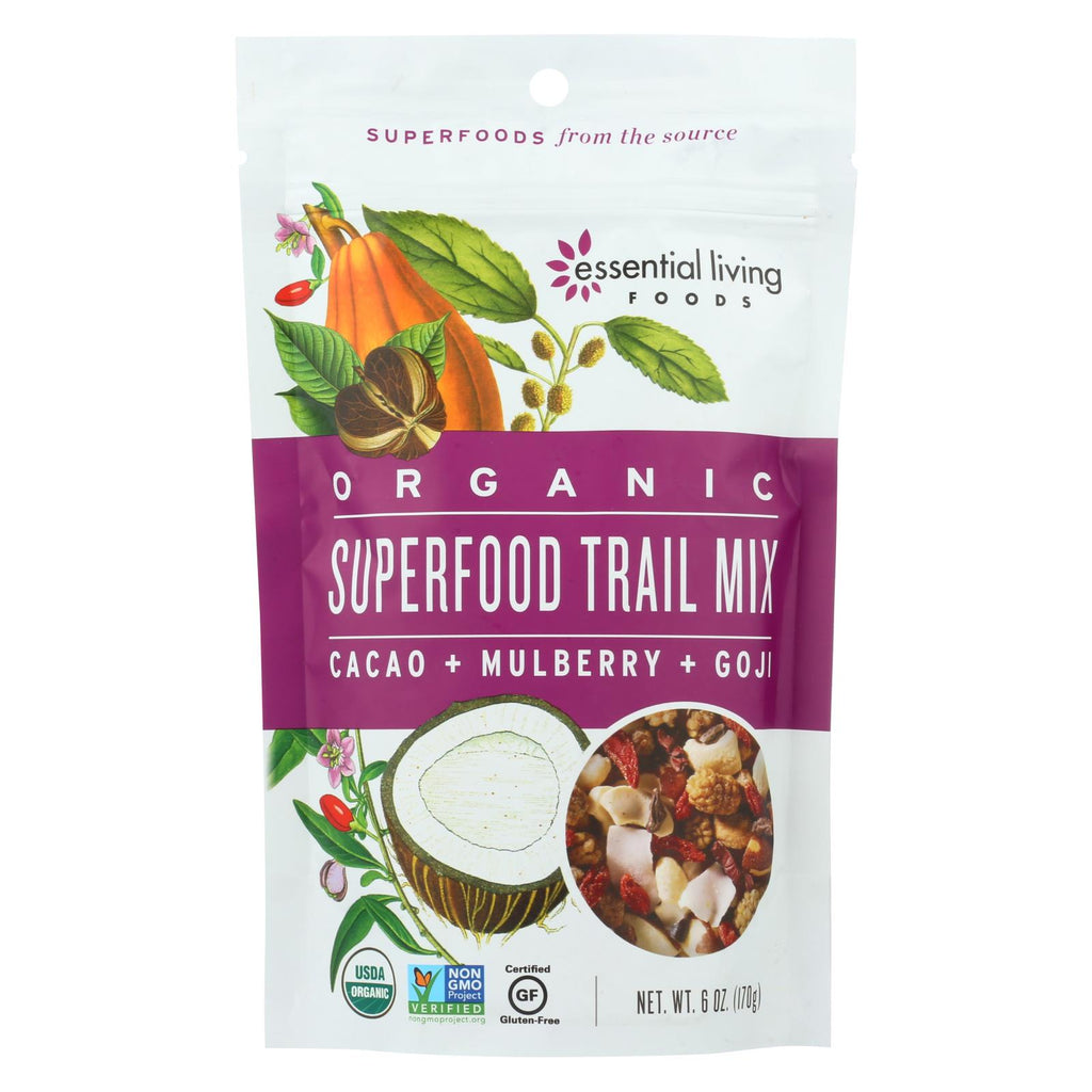 Essential Living Foods Superfood Trail Mix - Cacoa Mulberry And Goji - Case Of 6 - 6 Oz. - Lakehouse Foods