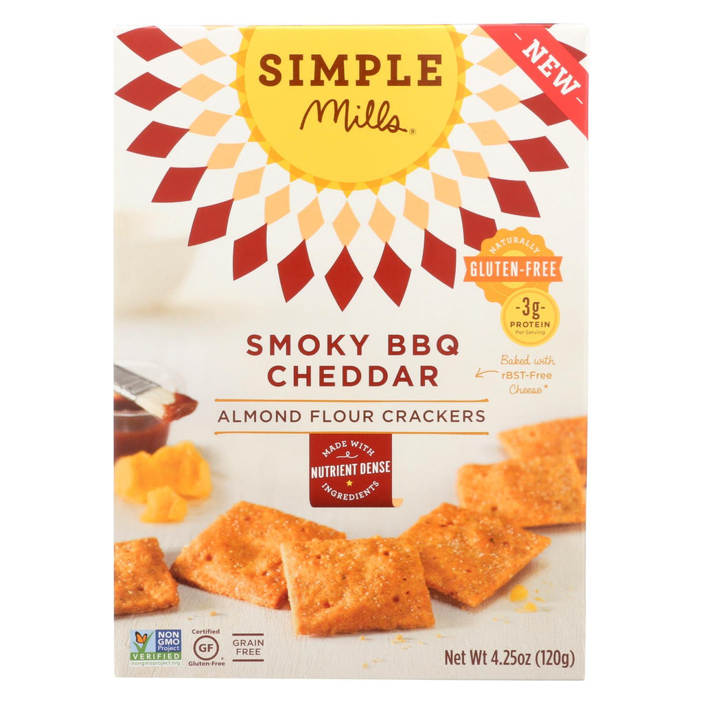 Simple Mills Smoky Bbq Cheddar Almond Flour Crackers  - Case Of 6 - 4.25 Oz - Lakehouse Foods