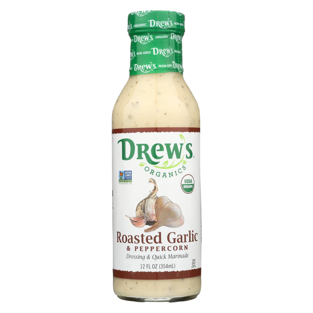 Drew's Organics Organic Dressing And Quick Marinade - Roasted Garlic And Peppercorn - 12 Fl. Oz. - Case Of 6 - Lakehouse Foods